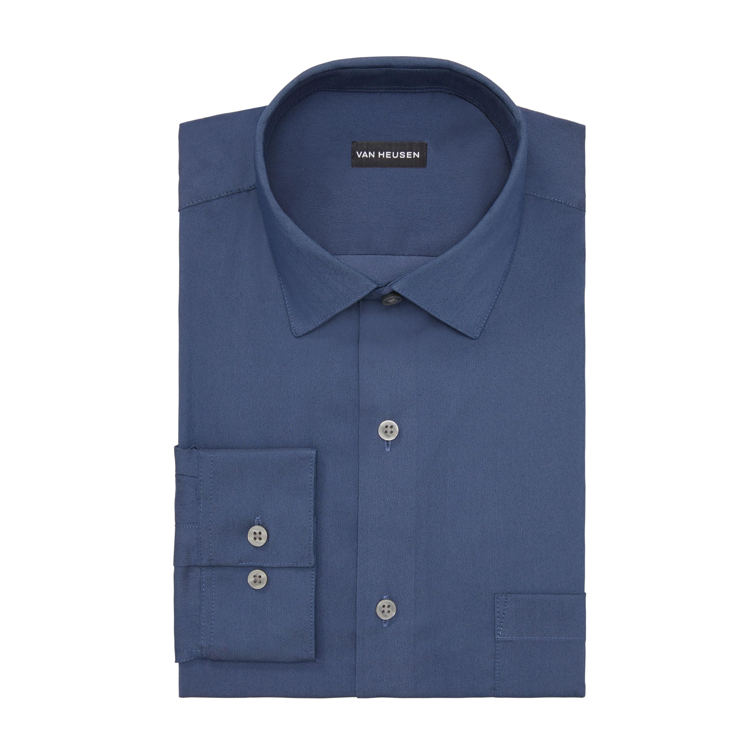Van Heusen Men’s Dress Shirt Regular Fit Ultra Wrinkle Free Flex Collar Stretch Solid, DEEP Navy