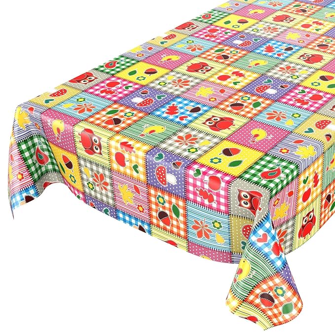 ANRO Wachstuchtischdecke Wachstuch Wachstischdecke Tischdecke abwaschbar Eule Wald Bunt 100 x 140cm