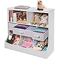Badger Basket Combo Bin Toy Storage Unit and Book Shelf for Kids with 3 Baskets - White