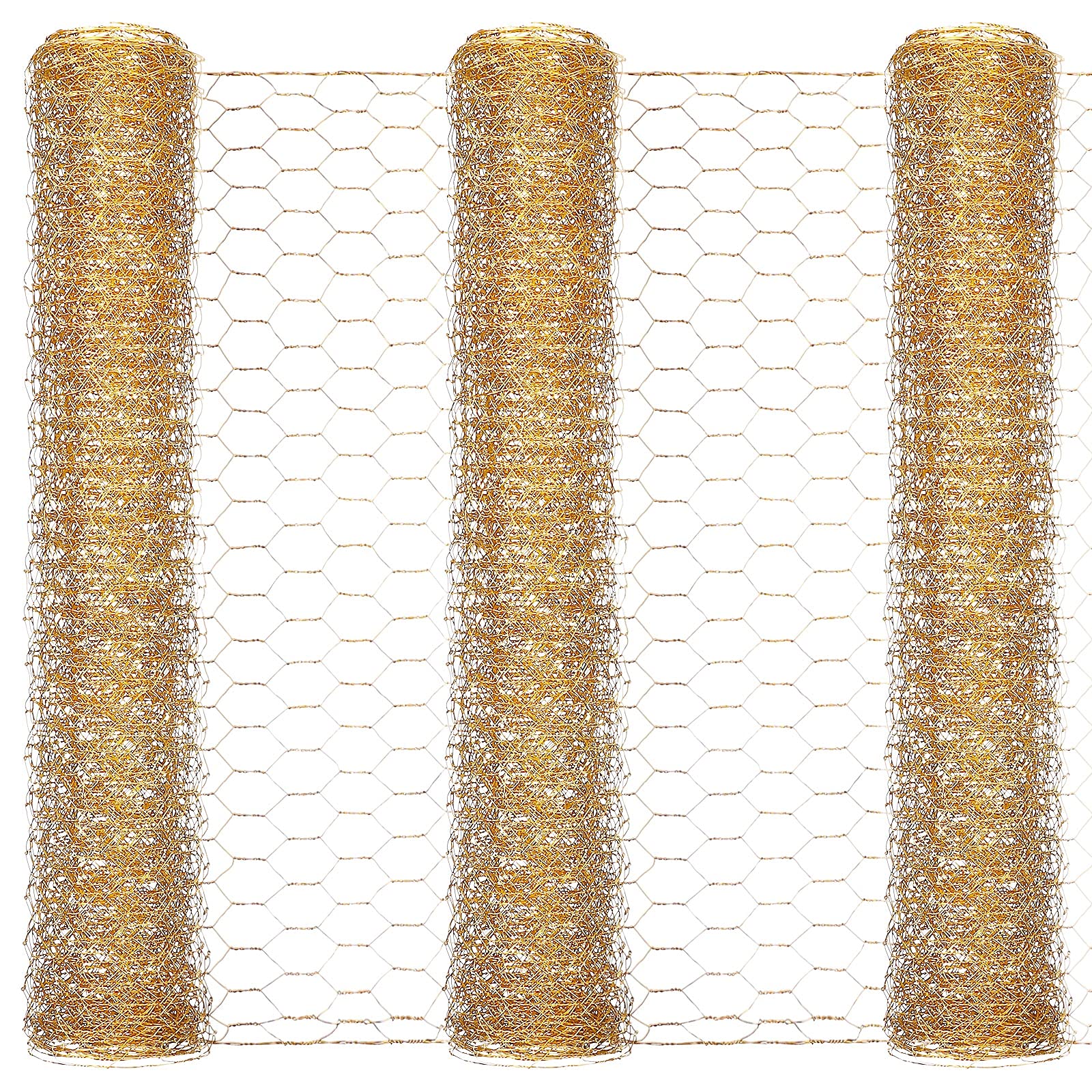 3 Sheets Gold Chicken Net Lightweight Galvanized Hexagonal Wire 40 x 13 Inches - Garden Fence for Craft Work & Home Decoration