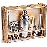 Mixology Bartender Kit: 11-Piece Bar Tool Set with Rustic Wood Stand - Perfect Home Bartending Kit and Cocktail Shaker Set For an Awesome Drink Mixing Experience - Best Gift for Husband | Men Birthday
