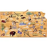 Totally Bamboo Kansas State Shaped Cutting Board and Charcuterie Serving Platter with Artwork by Fish Kiss, Includes Hang Tie for Wall Display
