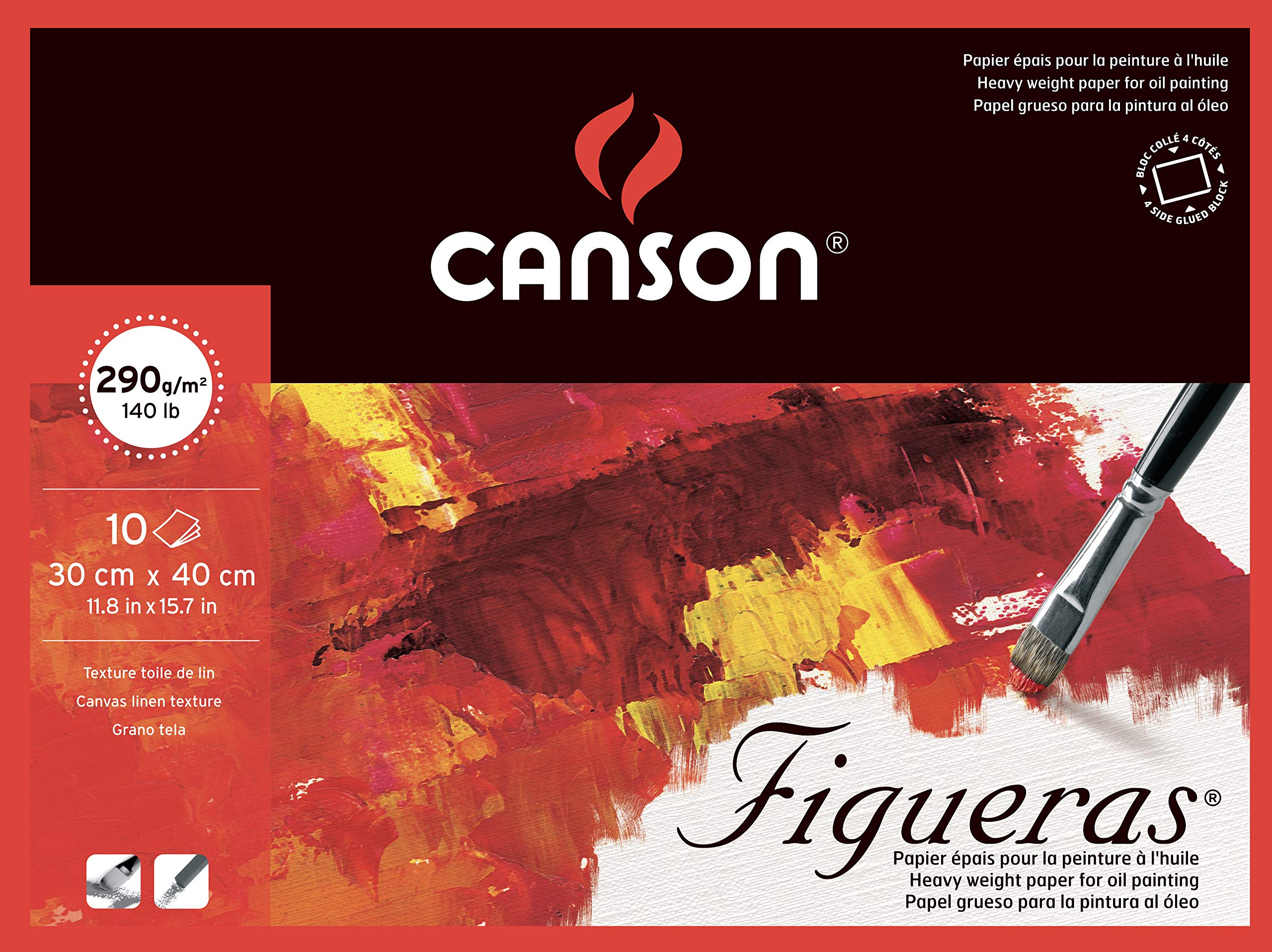 Canson Figueras Oil & Acrylic 290gsm paper block including 10 sheets, size:30x40cm, canvas-like texture