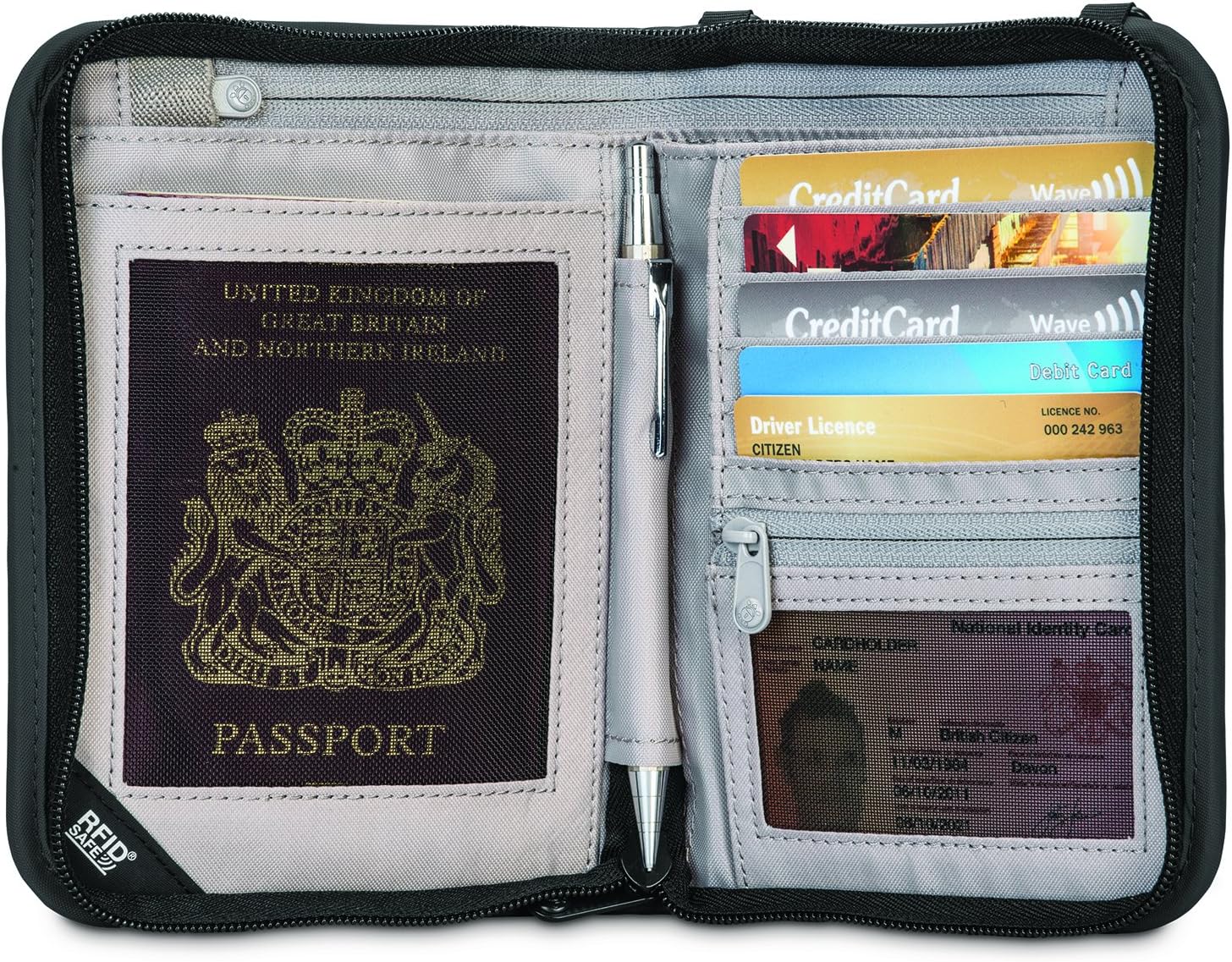 Pacsafe Rfidsafe V150 Anti-Theft RFID Blocking Compact Passport Wallet, Black, One Size