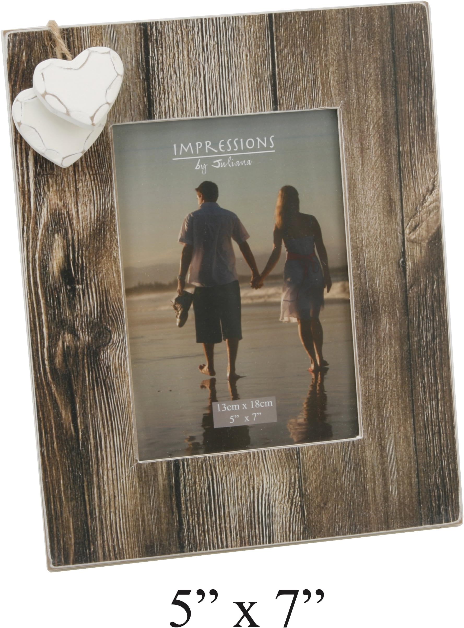 2 Heart Love Distressed Wood Effect Frame 5 x 7