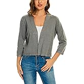 Satuun Women's 3/4 Sleeve Shrugs Lightweight Open Front Cropped Cardigan Tops
