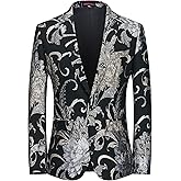 UNINUKOO Mens Floral Blazer Jacket Slim Fit Luxury Party Dinner Tuxedo Suit Jacket for Men