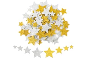 RESPLEIEJ Foam Star Stickers, 100 Pcs Gold and Silver Star Stickers 4 Size Self Adhesive Foam Sticker Large & Small Glitter Letter Sticker for Crafts Cards Home Christmas Decorations Birthday Party Supplies