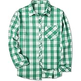 SANGTREE Boys and Mens Flannel Plaid Long Sleeve Shirt Casual Button Down Shirts, Green White, XX-Large