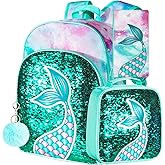3PCS Girls Backpack, 16" Sequin Prechool Elementary Bookbag and Lunch Box