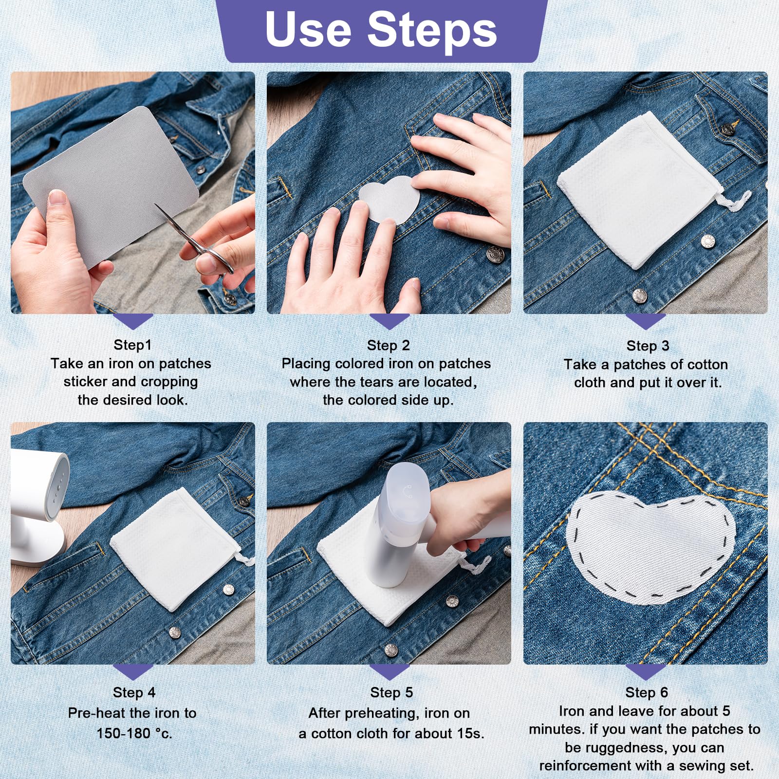 Iron Patches, 30 Piece 3.7 X 4.9 Inch Multi-Colored Fabric Repair Kit, 29 Shades Iron on Patches for Jeans, Shirts, Clothes, Pants