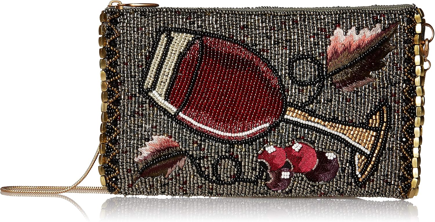 Mary Frances Vino Beaded Red Wine Glass Crossbody Phone Bag Purse, Multi Handbags