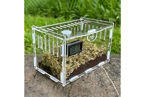Cycodo Reptile Acrylic Terrarium with Temperature Hygrometer,Tarantula Enclosure,Habitat Feeding Breeding Box for Snail,Gecko,Frog,Small（7"x4.7"x4.7"）