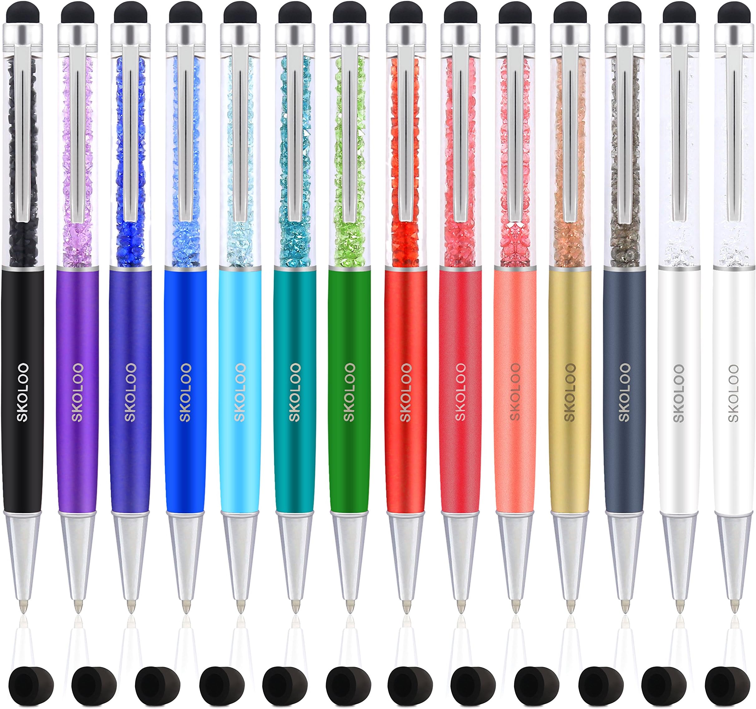 S8 Plus Stylus Pens,SKOLOO 14 Pack 2 in 1 Crystal Capacitive Metallic Stylus&Ballpoint Pen for Samsung S8 S7 Edge,iPhone 7 Plus 6S iPhone SE,iPad,Android,All Universal Touch Screens Devices,14 colors
