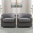 Dvasovio Swivel Accent Chair Set of 2, Polyester Fabric Comfy Round Barrel Chair for Living Room, 360 Degree Club Chair for Nursery Bedroom Living Room Hotel Office, Grey