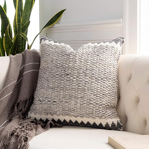 Amazon Com Heathered Wool 22 Inch Throw Pillow Cover Black Cream