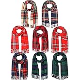 Chicingyou 8 Pcs Christmas Checked Scarf Long Winter Soft Scarf Warm Scottish Tartan Plaid Bulk Classic Buffalo Plaid Shawls Wraps for Women Men Gift