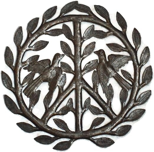 Amazon Com Peace Sign Plaque World Peace Decorative Wall Hanging Plaques Authentic Upcycled Artwork From Haiti Handmade Indoor Outdoor 12 X 12 Inches Home Kitchen