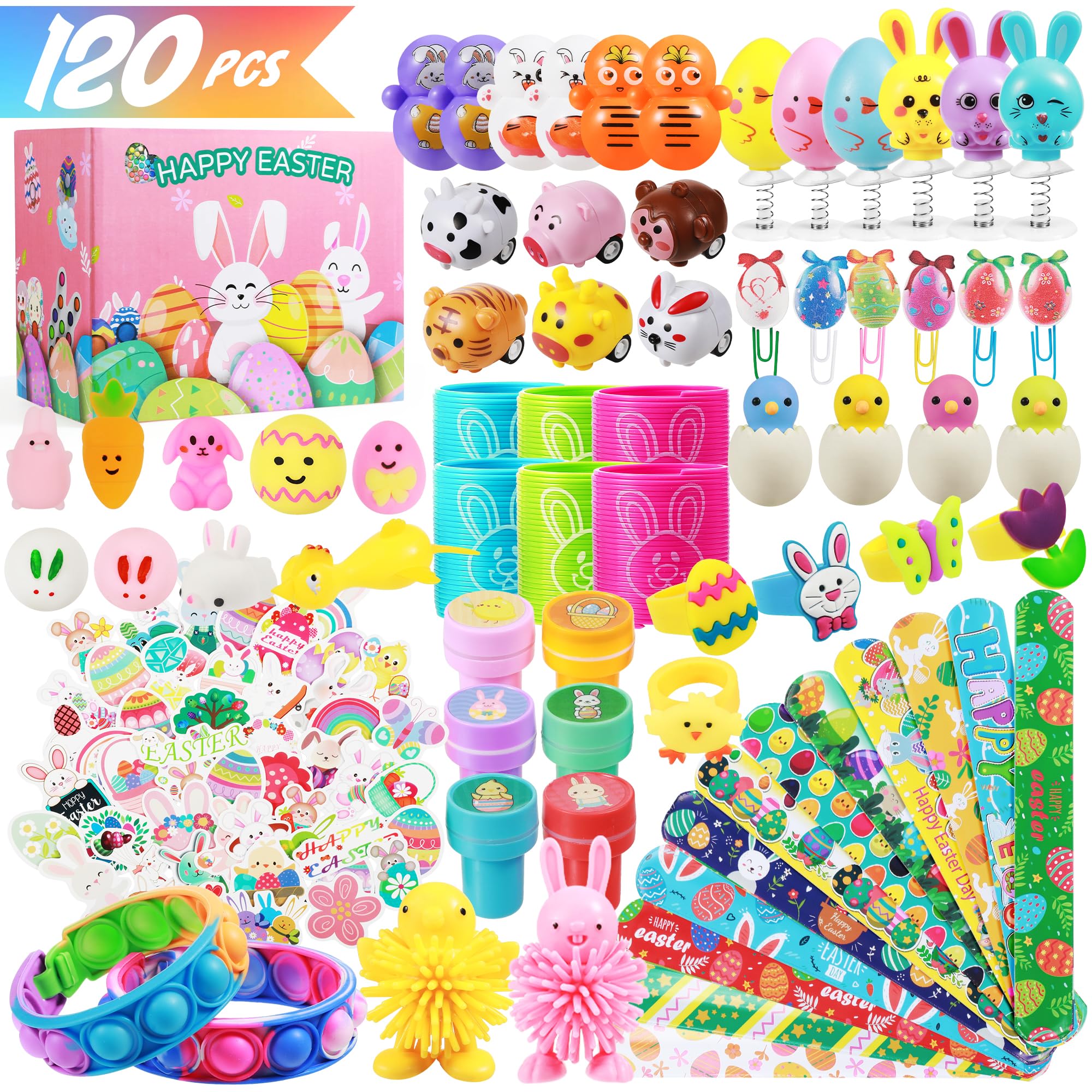tgosomt 120Pcs Easter Basket Stuffers, Easter Egg Fillers,Essentials Gifts Ideas for Kids Boys Girls Baby, Easter Egg Stuffers, Funny Party Favors Goodie Bag Toys for 4 5 6 7 8 9 10