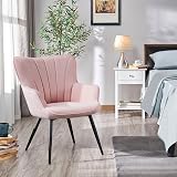 Yaheetech Modern Tub Chair Pink Linen Fabric Armchair with Curved Back view 4
