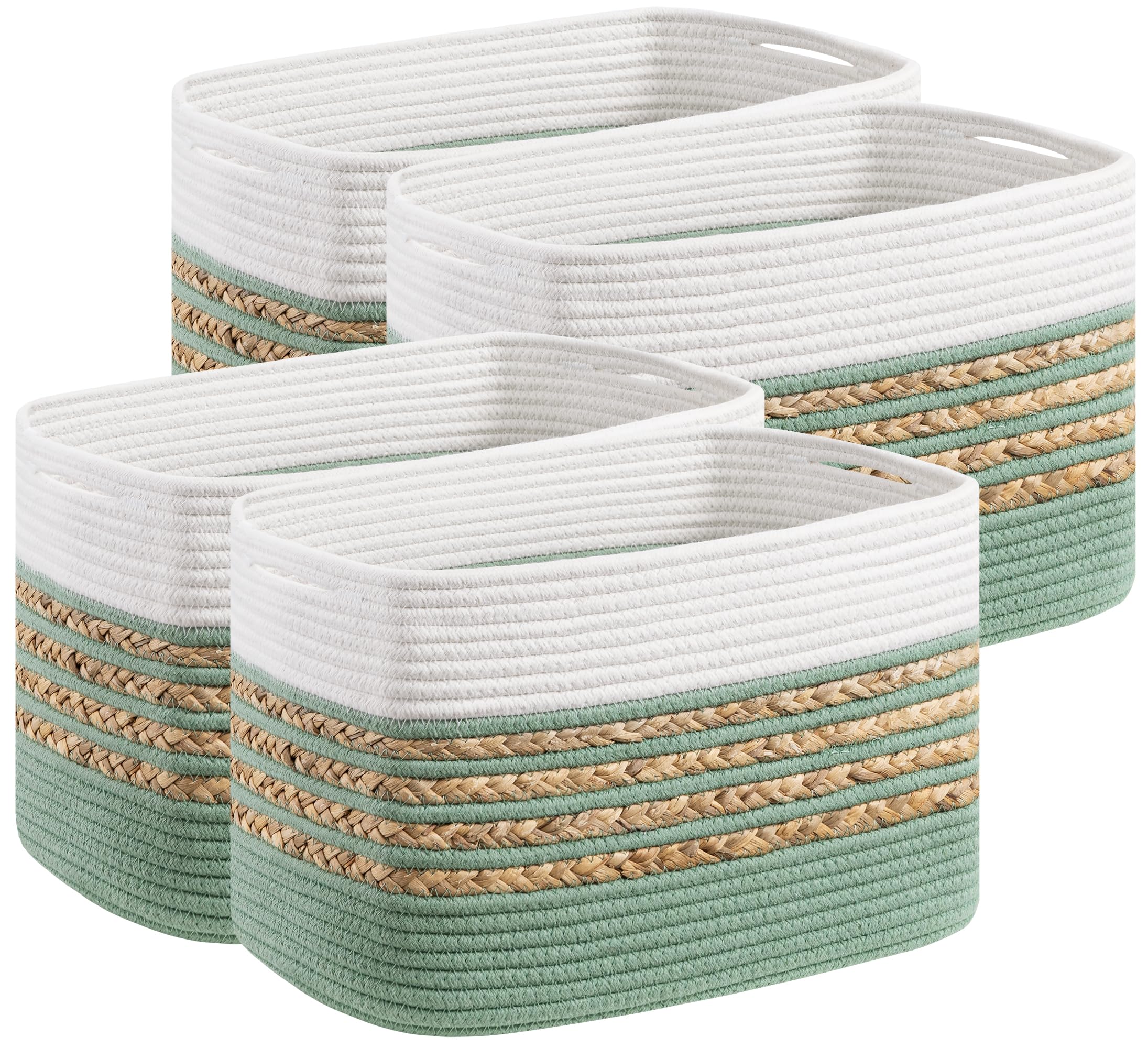Photo 1 of UBBCARE 4 Pack Baskets for Organizing, Woven Storage Baskets for Toys and Towel, Rectangle Cotton Rope Basket with Handles, 14''L x 8''W x9''H, Green