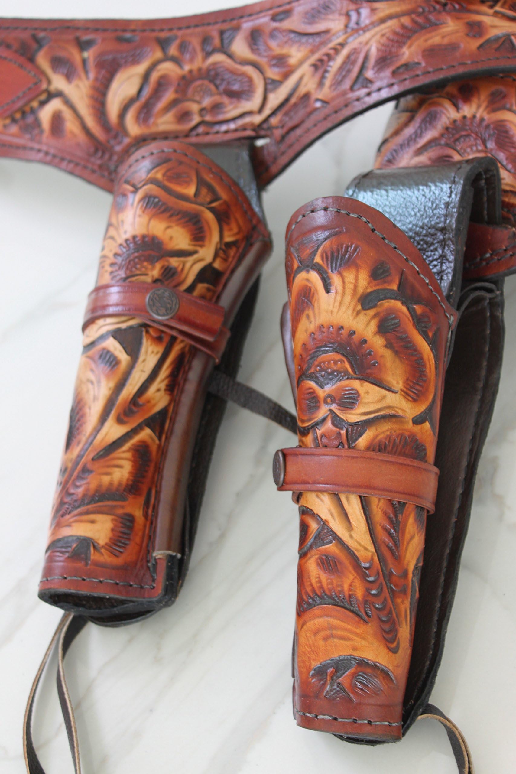 New 44/45 Cal Double Holster Gun Belt Drop Tooled Leather Western RIG 34"-52"