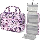 PAVILIA Hanging Toiletry Bag Travel Bag Women Men, Foldable Cosmetic Organizer, Roll up Makeup Bag, Water Resistant Accessories Toiletries, Large Travel Essentials Kit (Purple Floral)