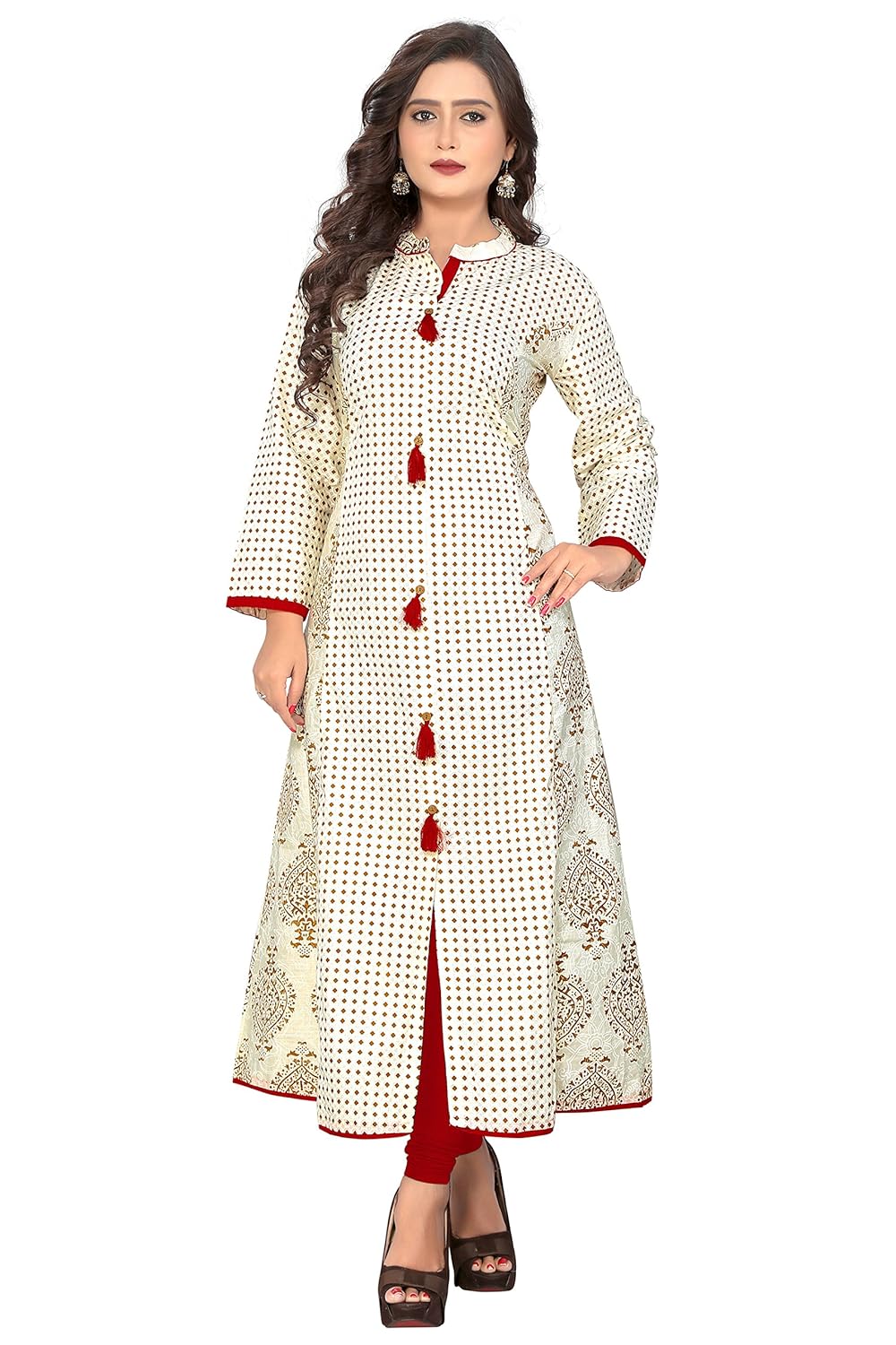 vbuyz women's white color cotton fabrics a-line kurta (vf-ku-86)