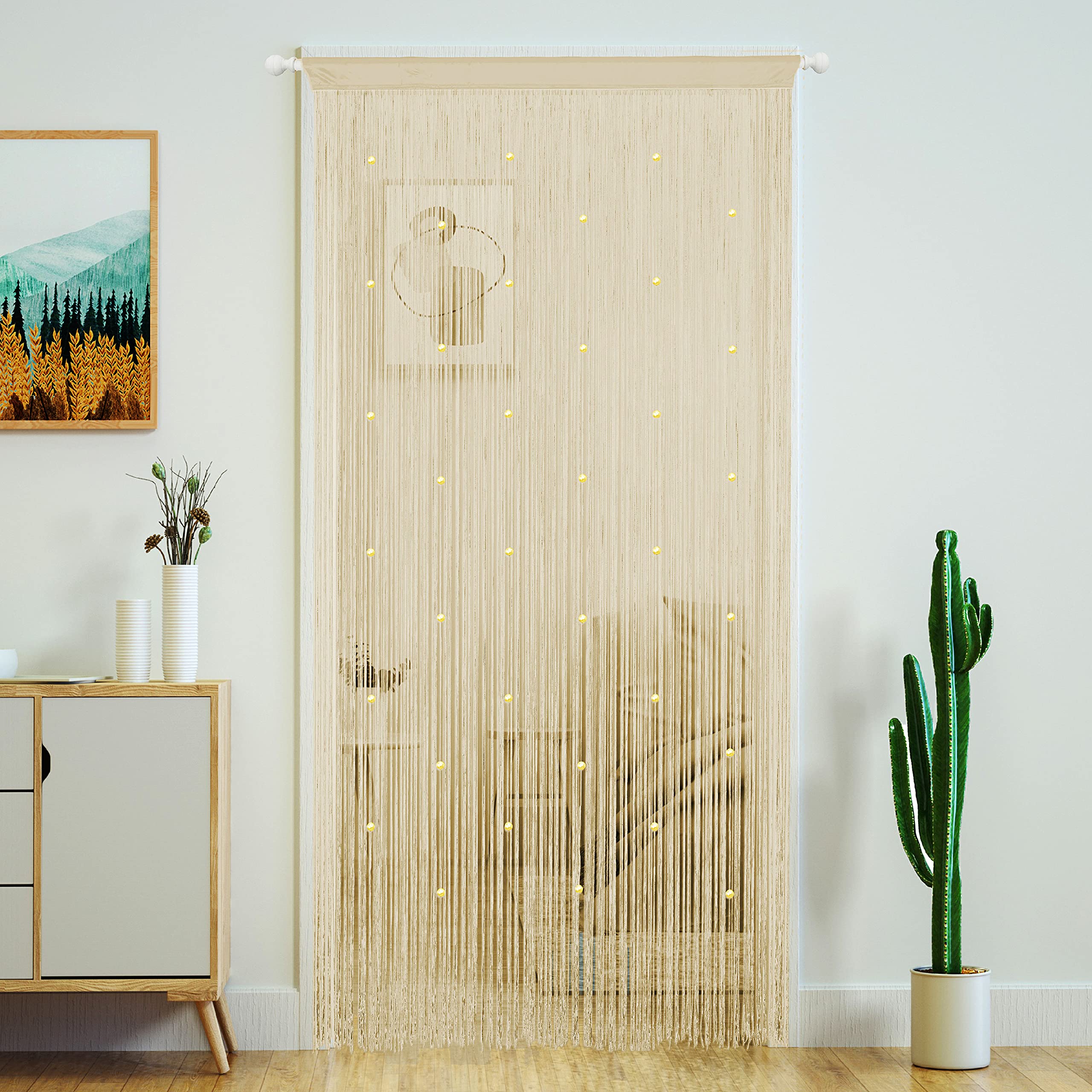 Photo 1 of YaoYue Beaded Curtain Door String Curtains for Doorway Tassels Beads Hanging Fringe Hippie Room Divider Window Hallway Entrance Wall Closet Bedroom Privacy Decor (39×79in/100×200cm, Champagne)