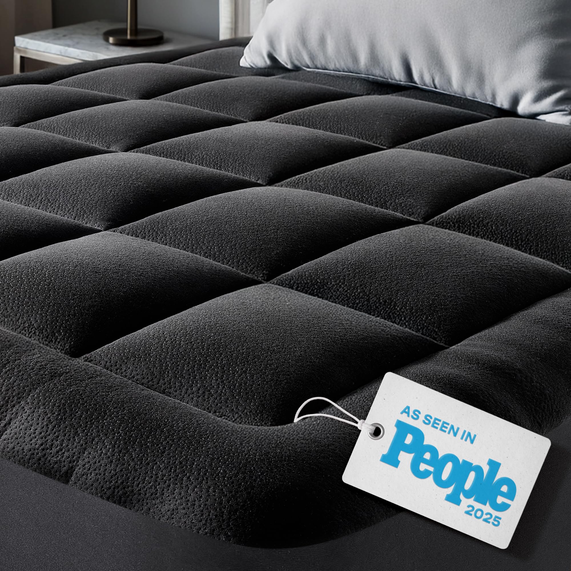 Photo 1 of Ultra Soft Full Size Mattress Topper - Viscose Made from Bamboo Pillow Top Mattress Pad for Back Pain Relief - Naturally Cooling for Hot Sleepers, Black