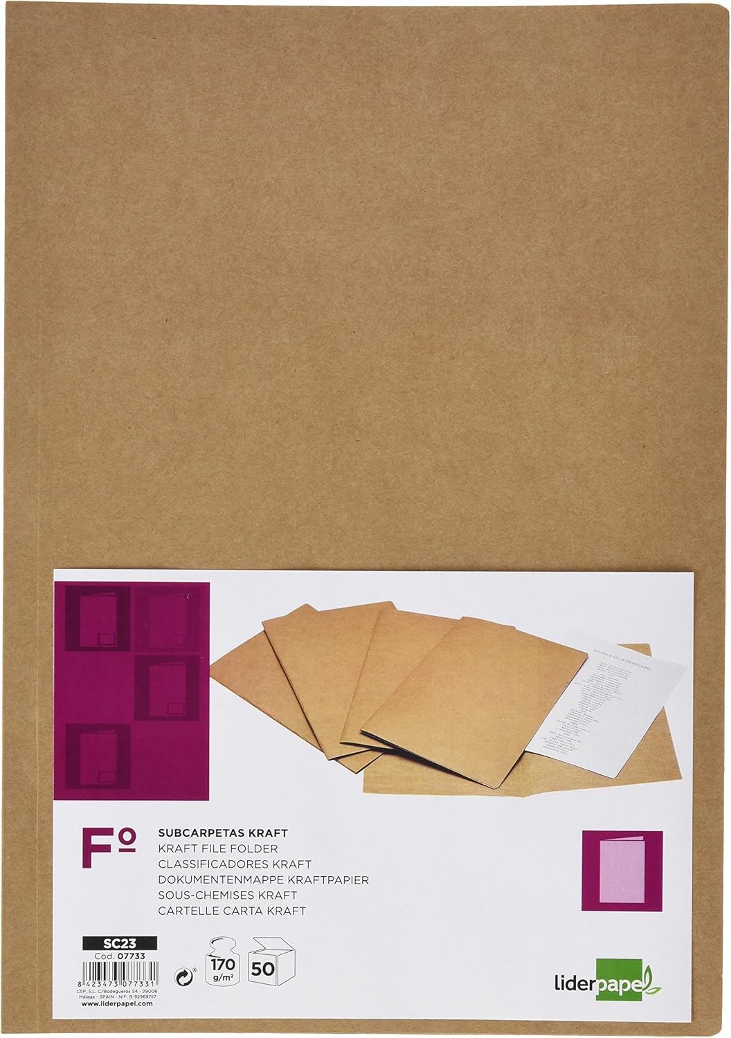Liderpapel Subcarpeta Kraft Folio 170 g/m²: Amazon.es: Oficina y papelería