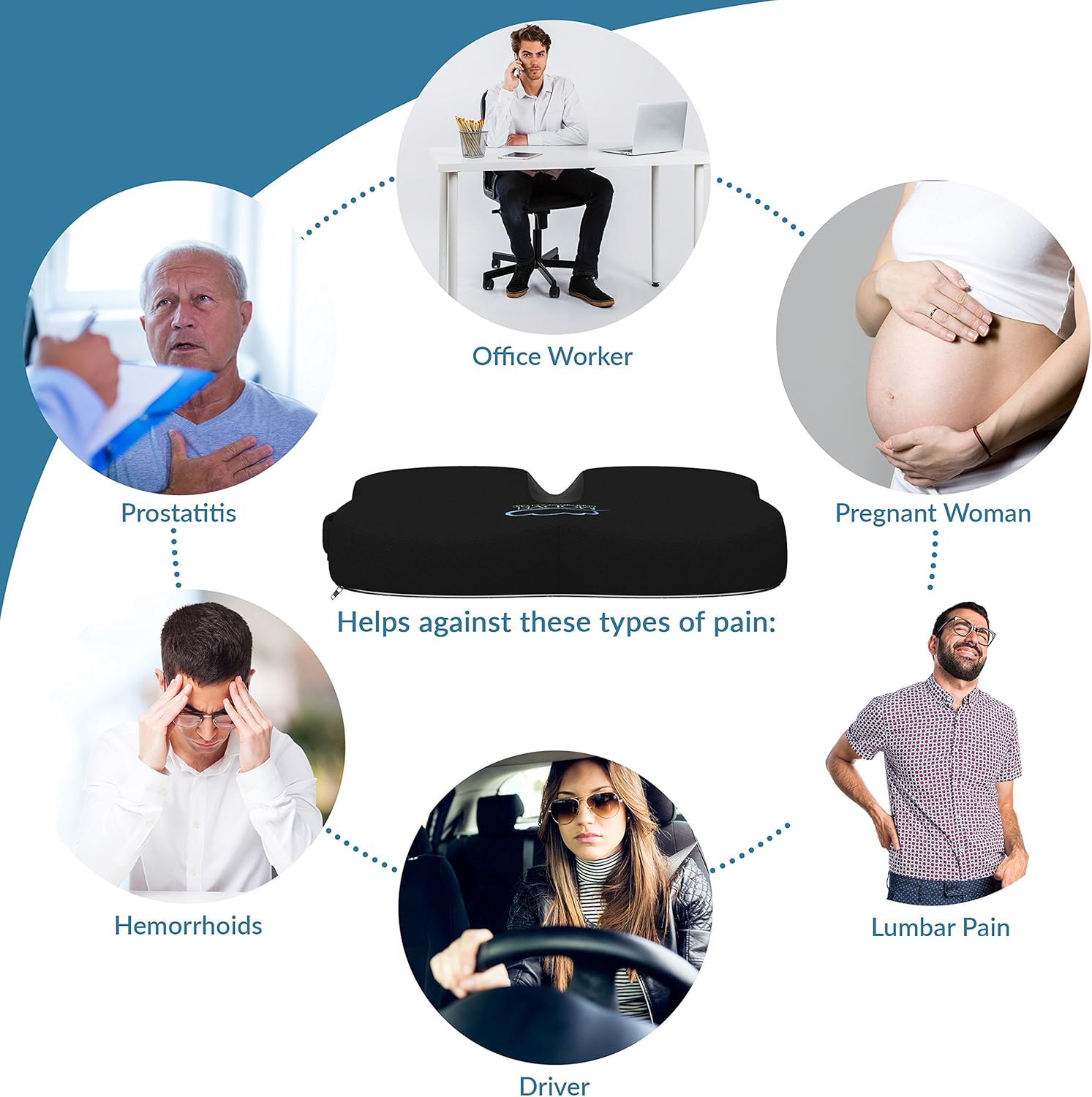 MODVEL Gel Seat Cushion for Office Chair | Lower Back Pain, Tailbone, Coccyx & Sciatica Relief | Pure Memory Foam for Relaxing Yoga & Meditation | Lightweight & Portable | Home & Car Use (MV-102) : Office Products