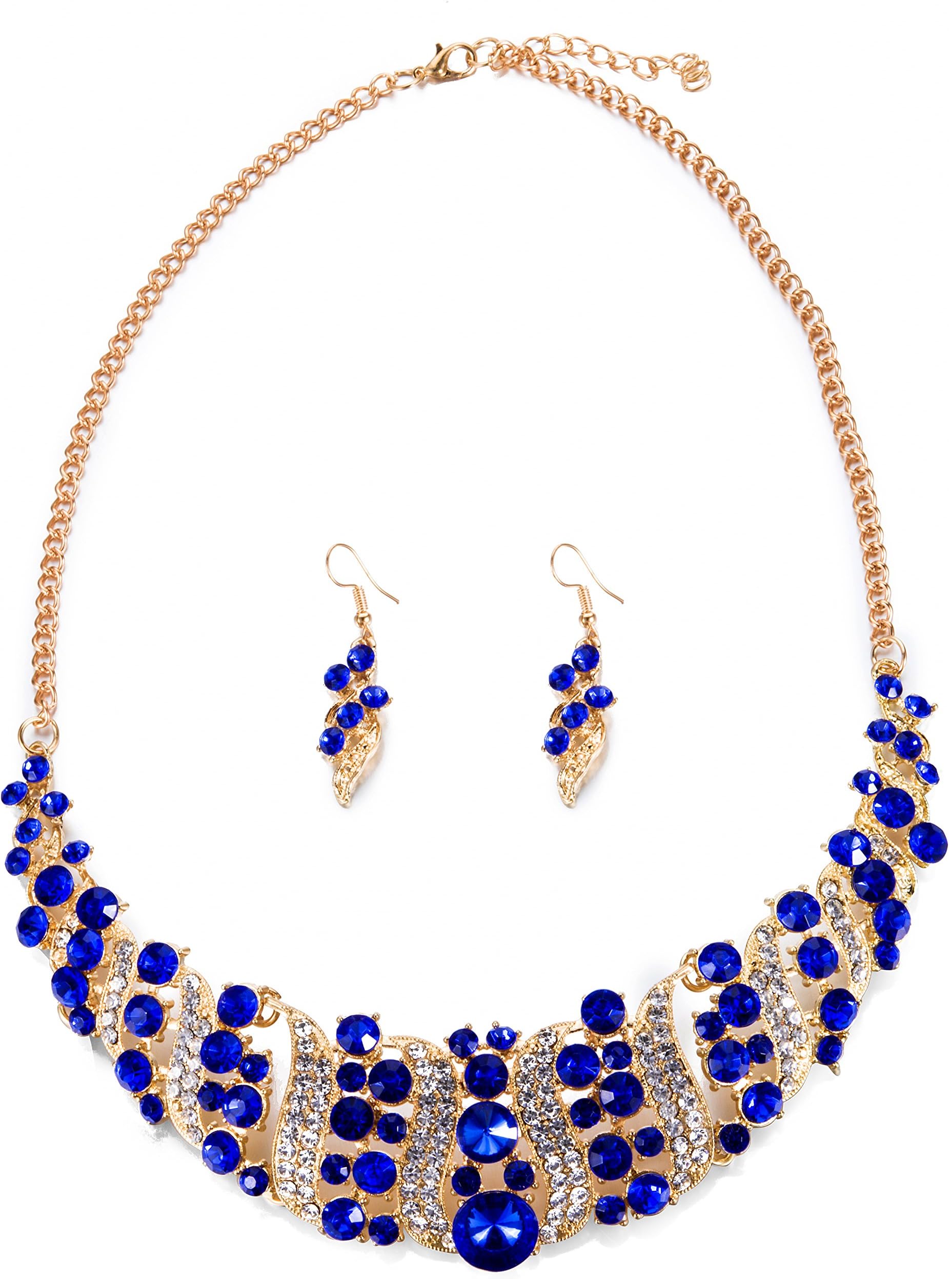 Yuhuan Spiral Metal Shining Crystal Jewelry Set Statement Necklace and Drop Earrings