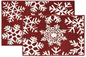 LANE LINEN Snowflake Premium Christmas Bath Rug Set 2 Piece, Extra Soft & Absorbent, Machine Washable Non Slip Shower Mat - 20'' x 32'' / 17'' x 24'' for Bathroom Floor