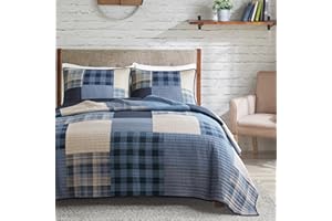 WOOLRICH Quilt Set Patchwork Channel Quilting, Cottage Coverlet for Twin Size Bed All Seasons, Lightweight Prewashed Cotton C