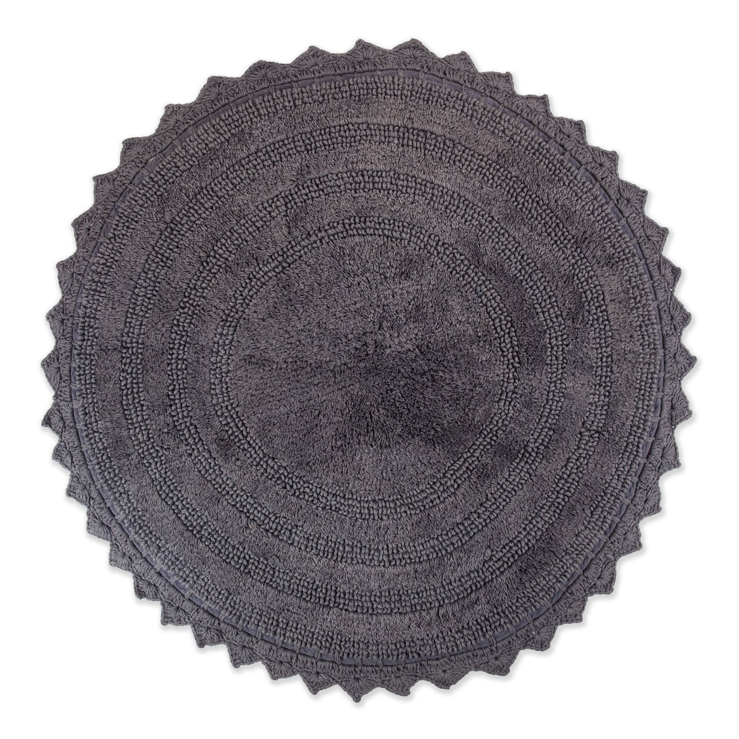 DII Ultra Soft Spa Cotton Crochet Round Bath Mat or Rug Place in Front of Shower, Vanity, Bath Tub, Sink, and Toilet, 28" - Gray