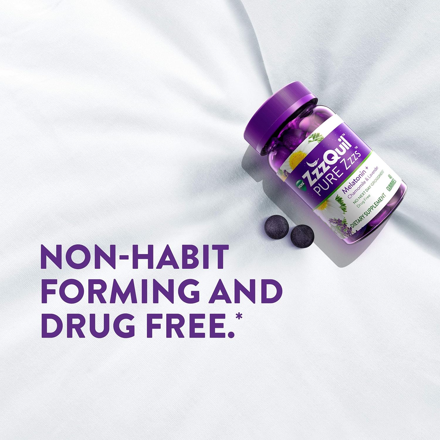 ZzzQuil Pure Zzzs Melatonin Sleep Aid Gummies, 72 ct, with Chamomile, Lavender and Valerian Root, Natural Flavor: Health & Personal Care