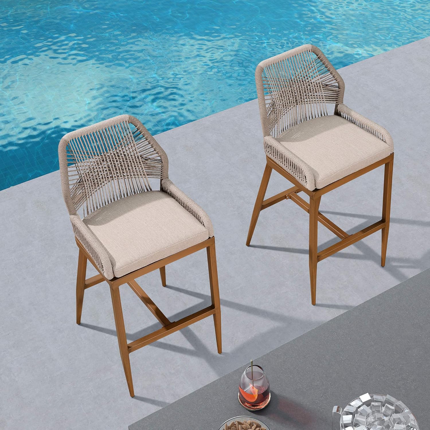 PURPLE LEAF Outdoor Bar Stool Chair Set of 2 Counter Height Bar Stool Chairs Modern Patio Metal Stools with Backrest and Arm, Cushions Included: Kitchen & Dining