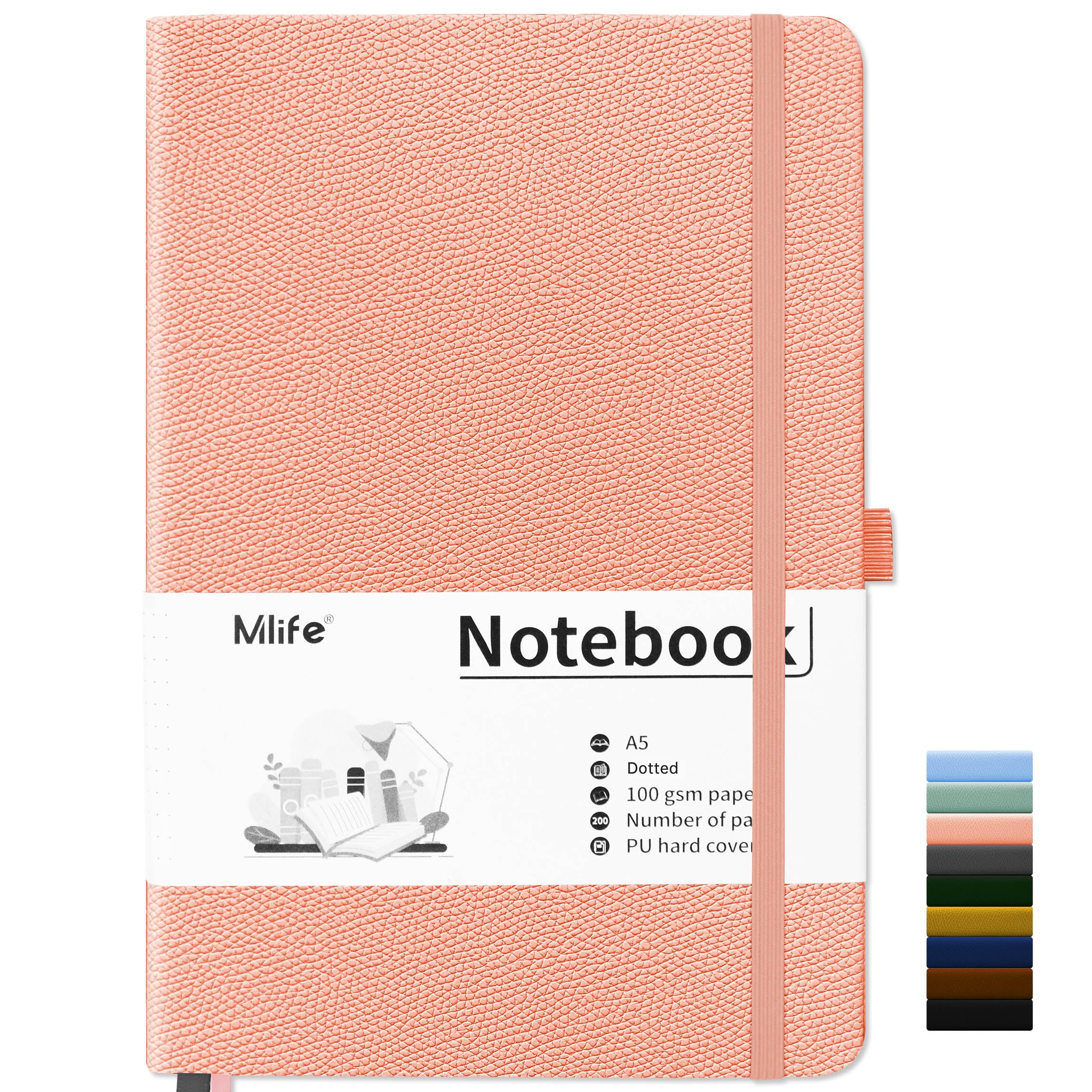 Mlife A5 Notebook-Bullet Dotted Journals,200 Pages Hardcover Dotted Notebook,100 Gsm Thick Paper,PU Hard Cover,Notepad 5.75" x 8.38"for Planning, Study, Travel, Drawing, Sketching and Projects-Pink