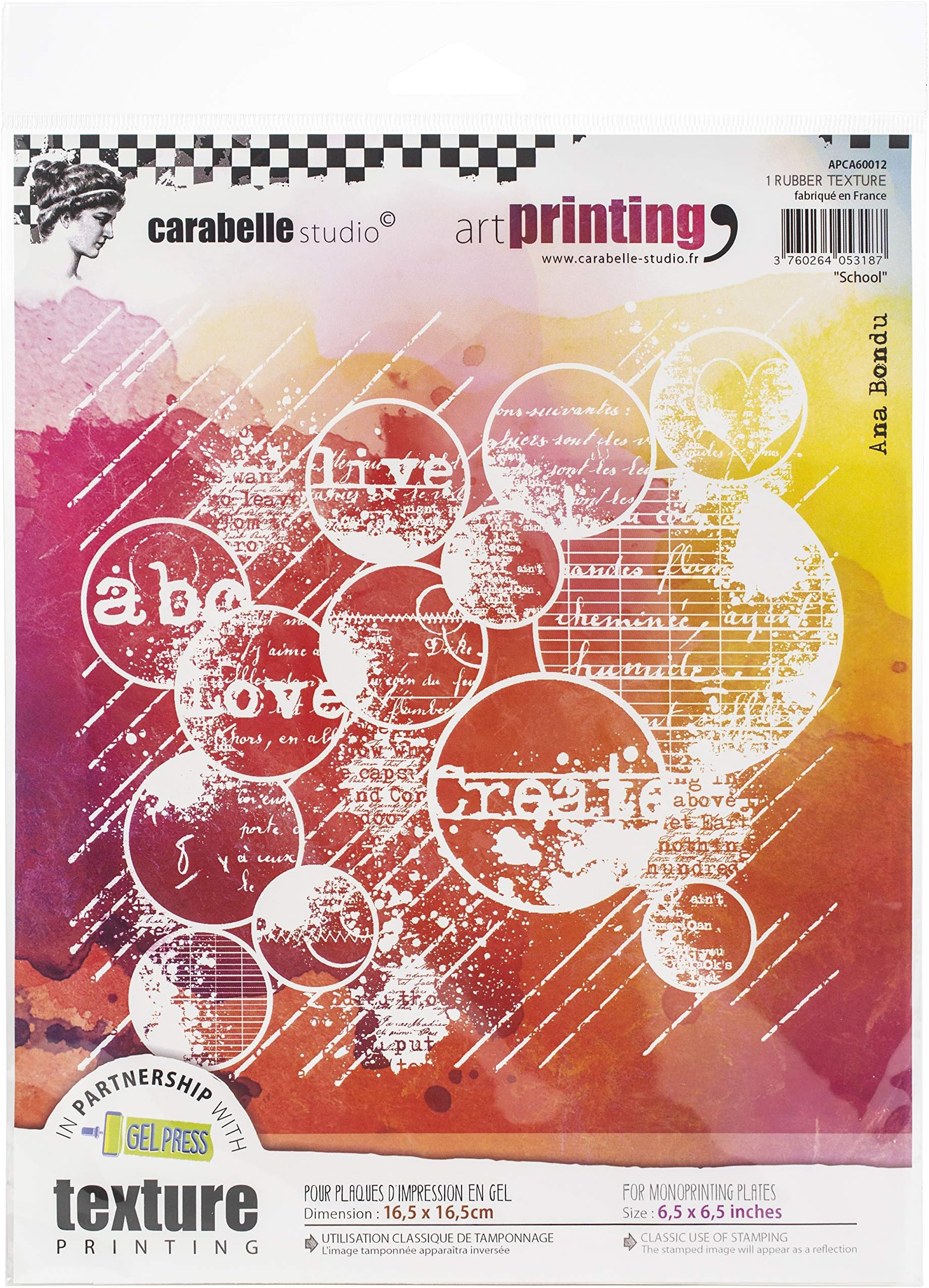Carabelle Studio Art Printing Rubber Texture Square Stamp, School Bubbles, for Gel Monoprint Plates