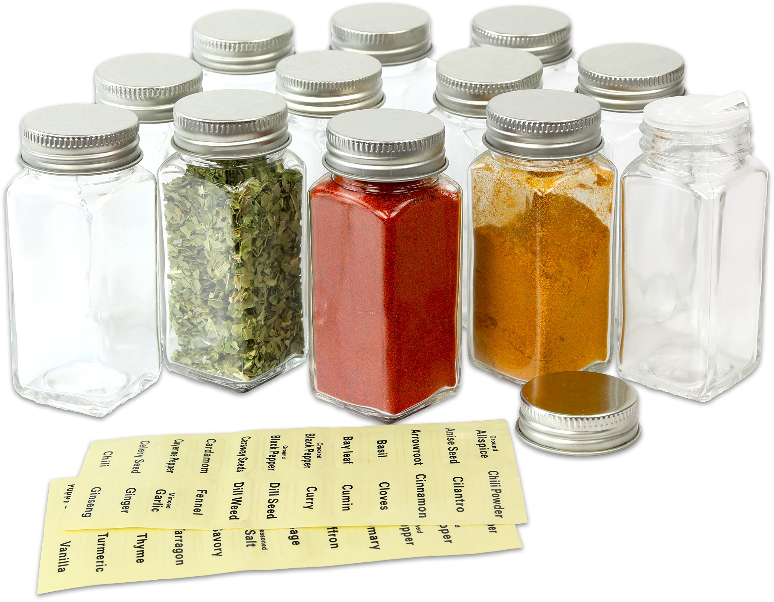 Spice Jars 12 Pieces Storage Container Square Bottles w Label Set