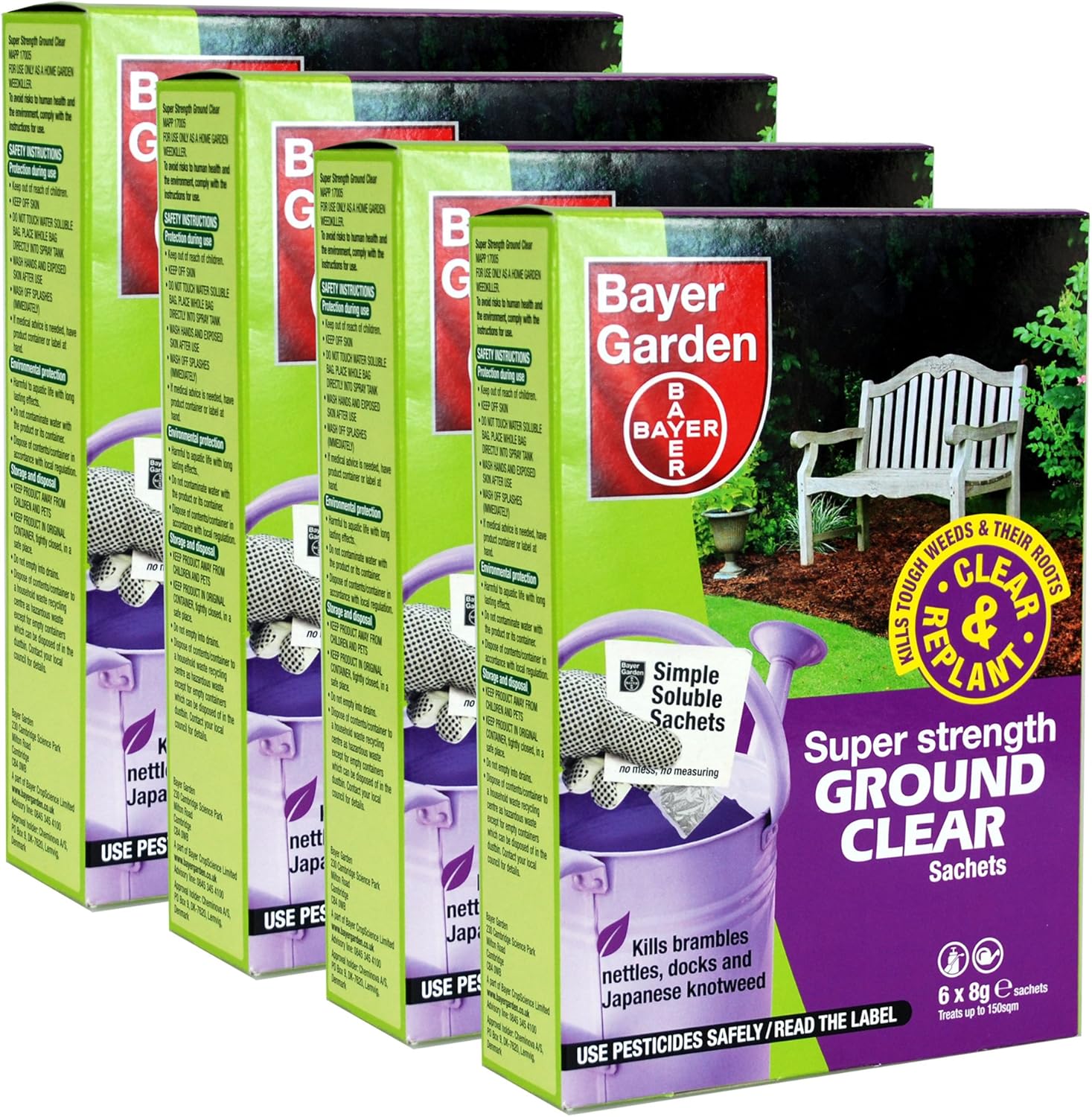 4 X Bayer Super Strength Ground Clear Weed Killer 6 X 8g Sachets