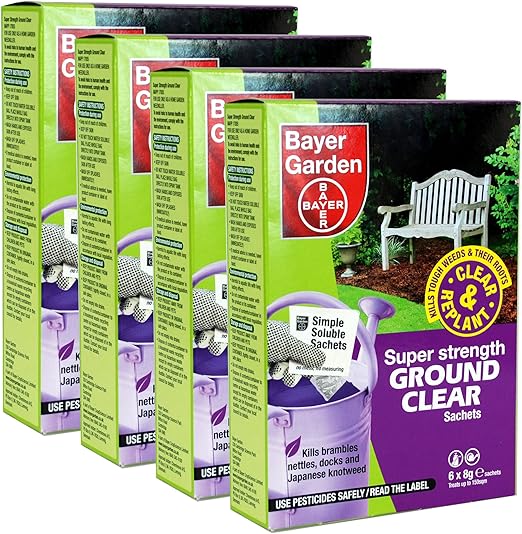 4 X Bayer Super Strength Ground Clear Weed Killer 6 X 8g Sachets