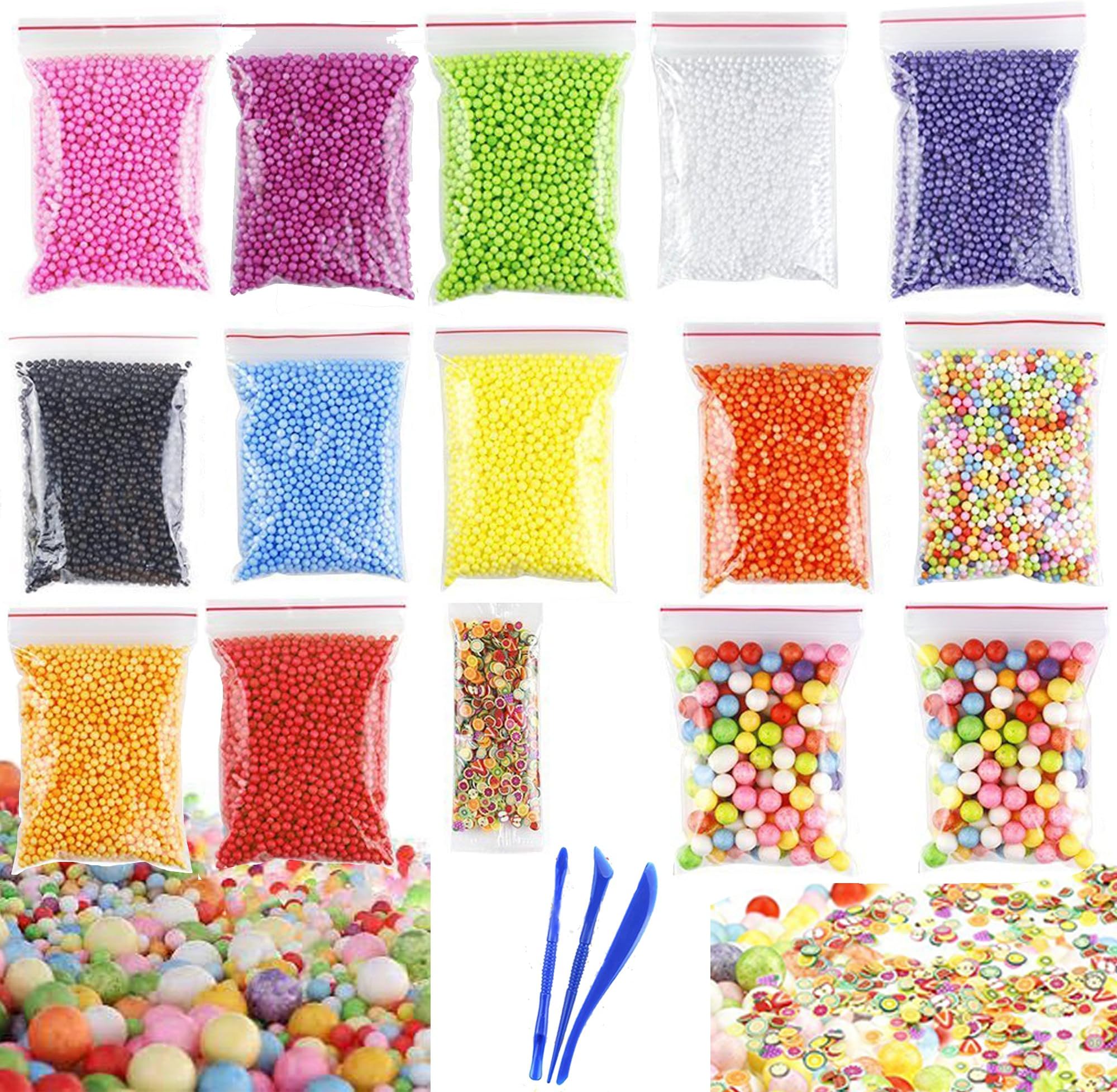Colorful Styrofoam Foam Balls for Slime 0.08-0.35 inch with Slime Tools Plastic Vase Filler Beads Fish Bowl Beads for Slime Making Art DIY Craft