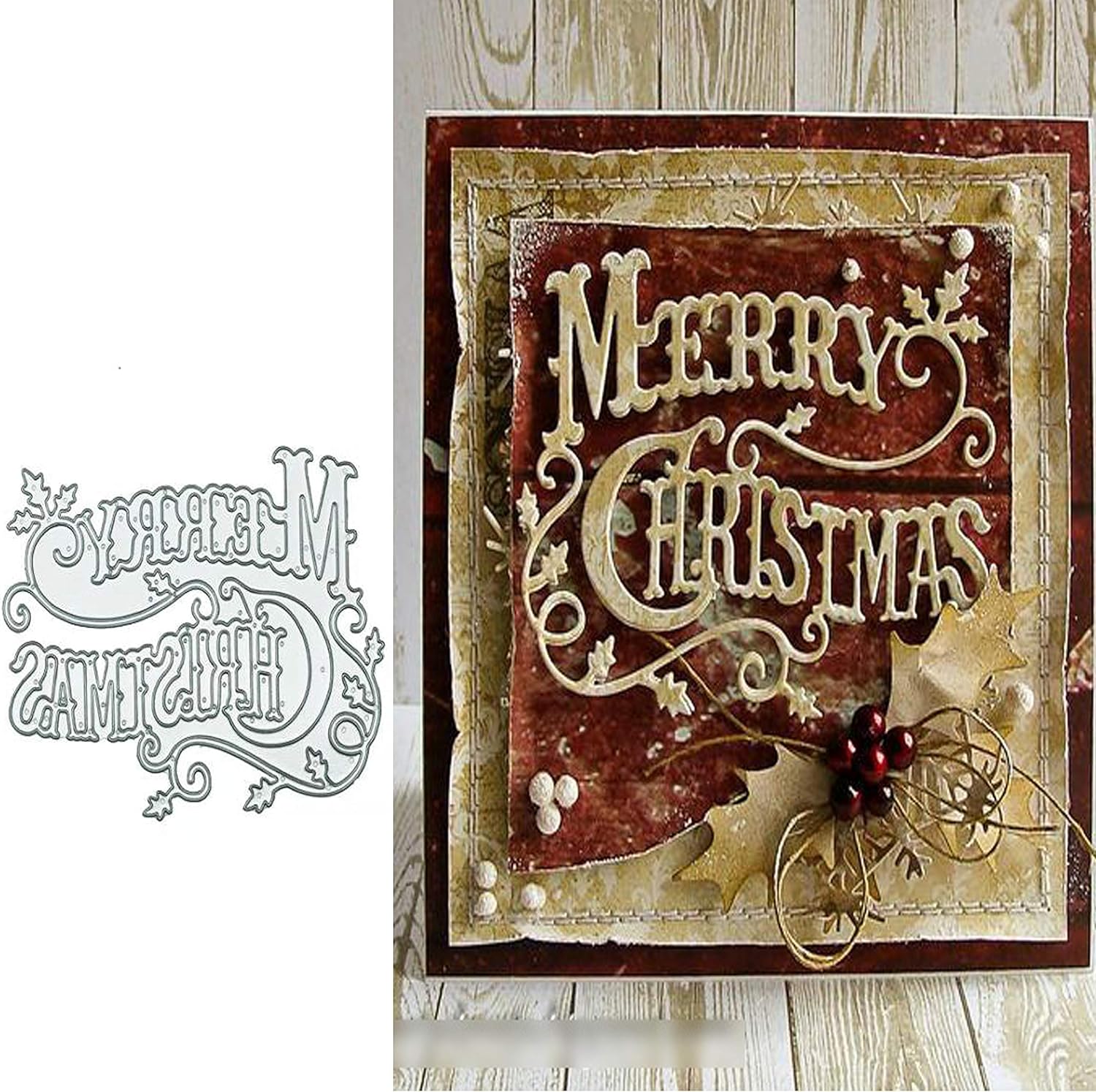 Merry Christmas Holly Leaves Metal Die Cuts Christmas Word Background Layering Cutting Dies Cuts For Album Card Making Tools Scrapbooking Diy Decoration Amazon Ca Home