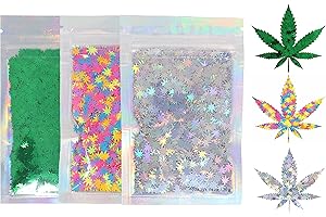 ELECTRIC BLISS BEAUTY 3 Pack - Green, Rainbow & Silver Holographic Leaf Glitter - Solvent Resistant & Cosmetic Grade - Face Body Nails Resin Arts & Crafts, Tumblers, Bath Bombs, Resin - Weed Pot Marijuana Leaf