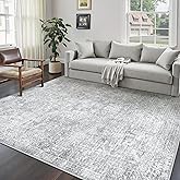 PureCozy 5x7 Area Rug Washable Vintage Living Room Carpet Large Indoor Non Slip Grey Bedroom Distressed Low Pile Retro Accent Throw Rug for Dining Room