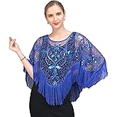 EORUBE 1920s Shawl Wraps Sequin Beaded Evening Cape for Gatsby Party Bridal Shawl Women Evening Cape Flapper Cover Up
