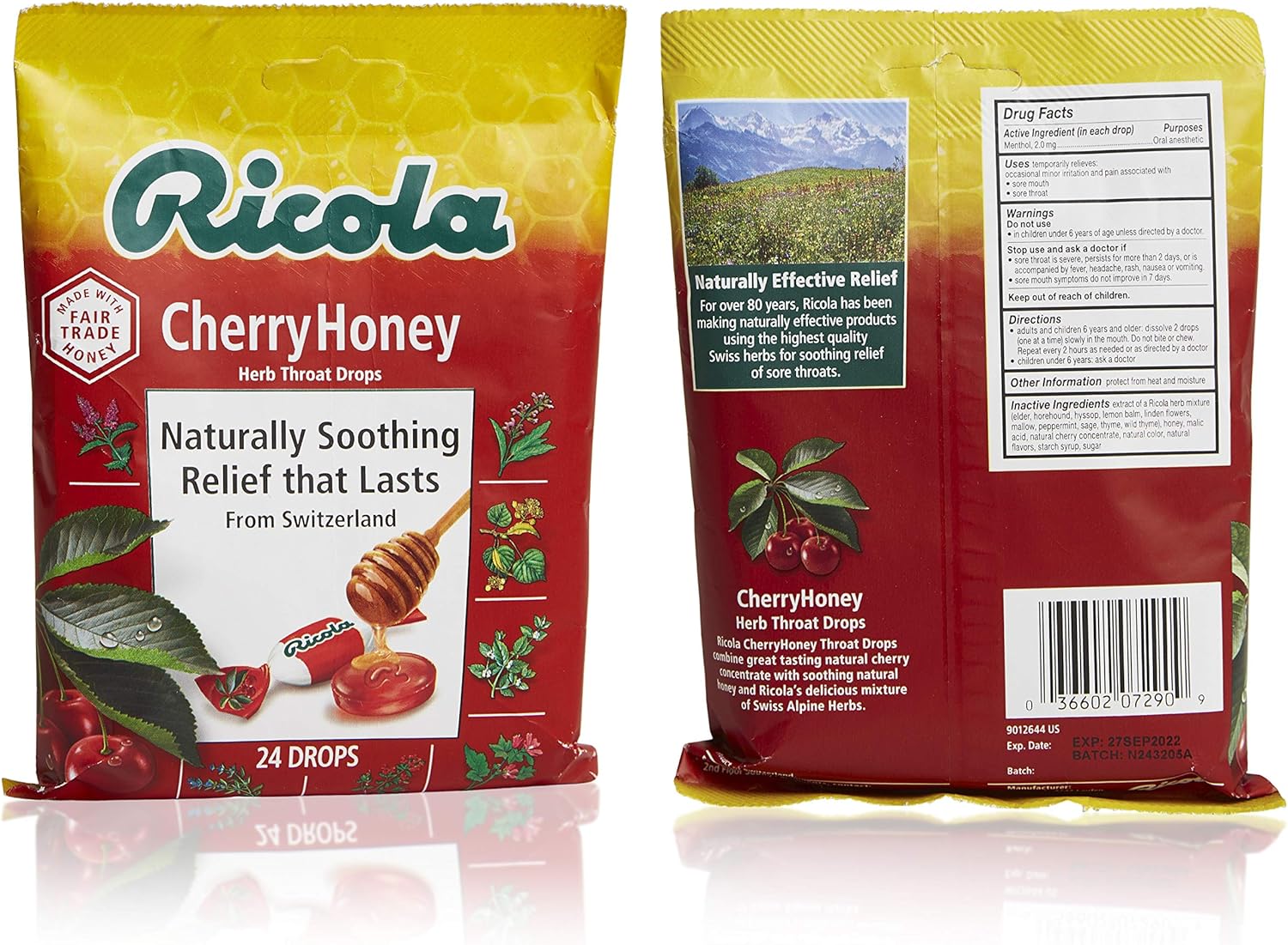 Ricola Cough Suppressant and Throat Drops Variety-Pack, 3-Flavors: Original, Cherry Honey, Honey Lemon with Echinacea: Health & Personal Care