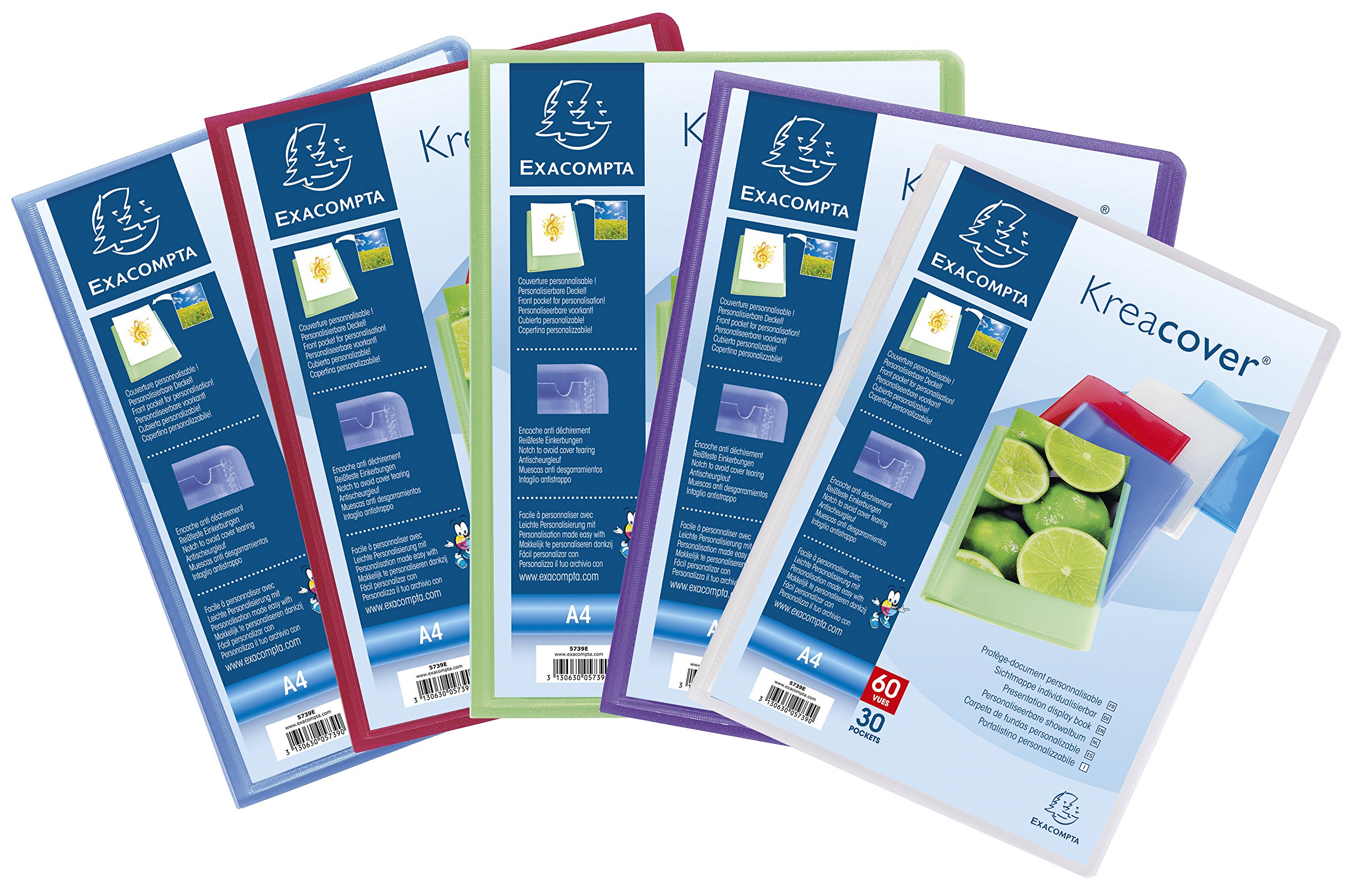 Exacompta - Ref 5799E - Kreacover Collection - Semi-Rigid Opaque PP Display Book - 240 x 320mm in Size, Suitable for A4 Documents, 100 Pockets - Assorted Colours